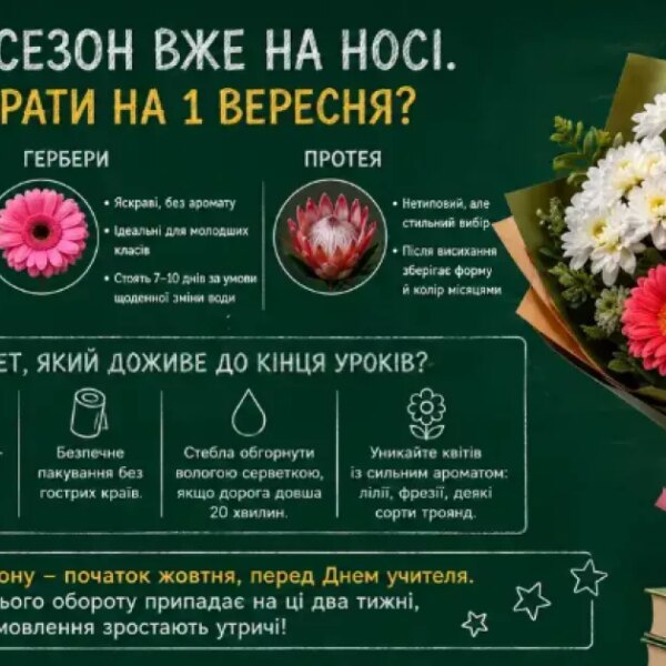 Шкільний рік наближається. Які квіти варто вибрати для першого вересня?